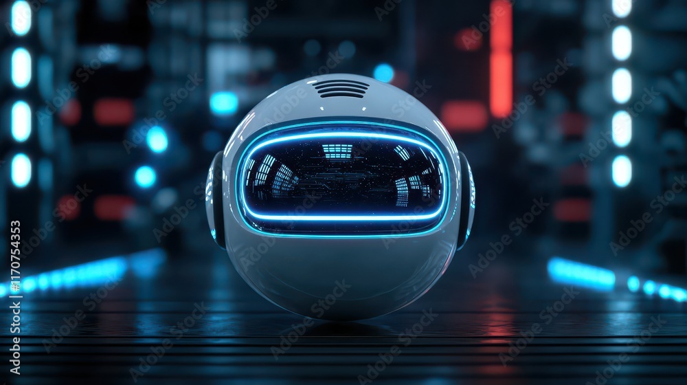 Futuristic robot with glowing features in a high-tech environment. Futuristic robot with glowing features in a high-tech environment.