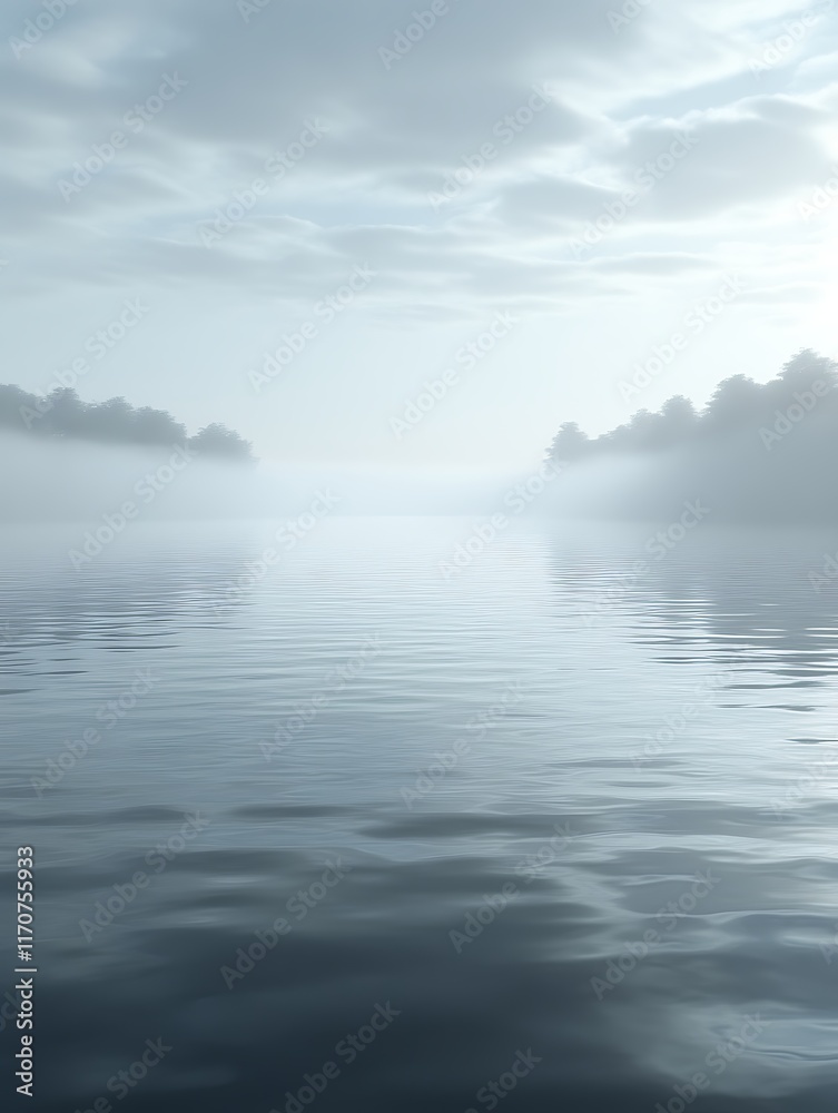 Fototapeta premium Serene misty lake at dawn.