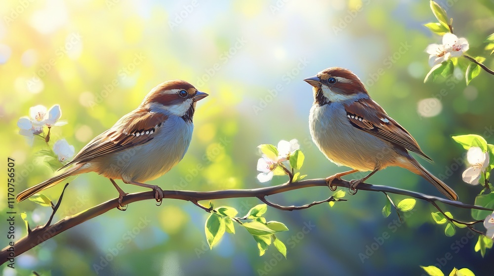 Sparrow Perched Amid Spring Blossoms Sparrow Perched Amid Spring Blossoms