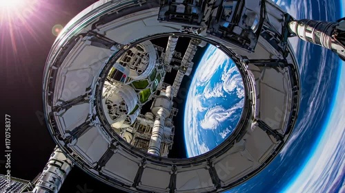 View of Earth from advanced space station showcasing its unique design and stunning atmosphere
