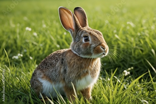 there is a rabbit that is sitting in the grass