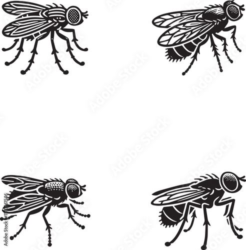 Detailed Silhouette Illustrations of Flies - Vector Set