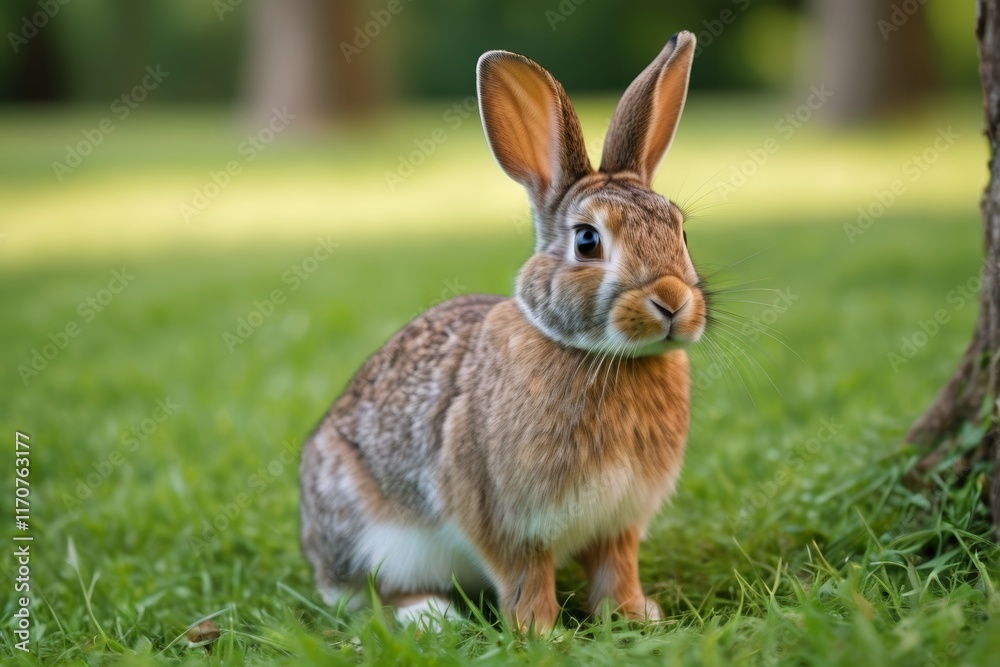 there is a rabbit that is sitting in the grass by a tree there is a rabbit that is sitting in the grass by a tree