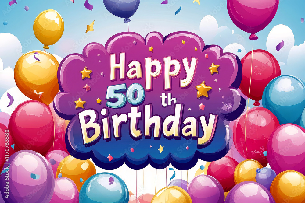 Happy 50th Birthday celebration colorful illustration. Happy 50th Birthday celebration colorful illustration.