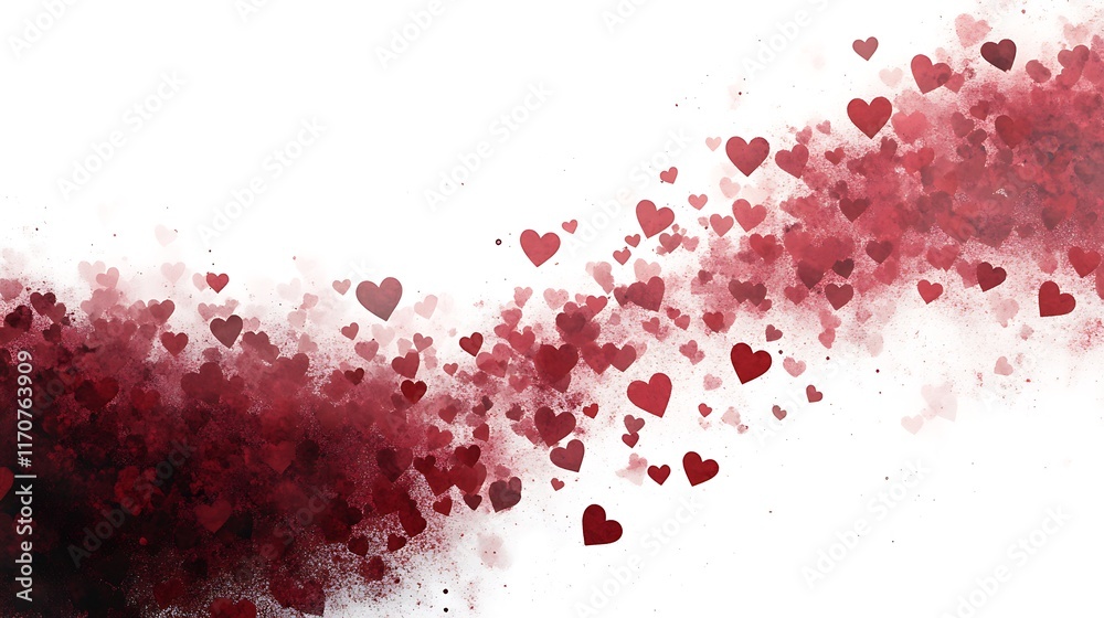 love-themed confetti with red and pink hearts on white background love-themed confetti with red and pink hearts on white background