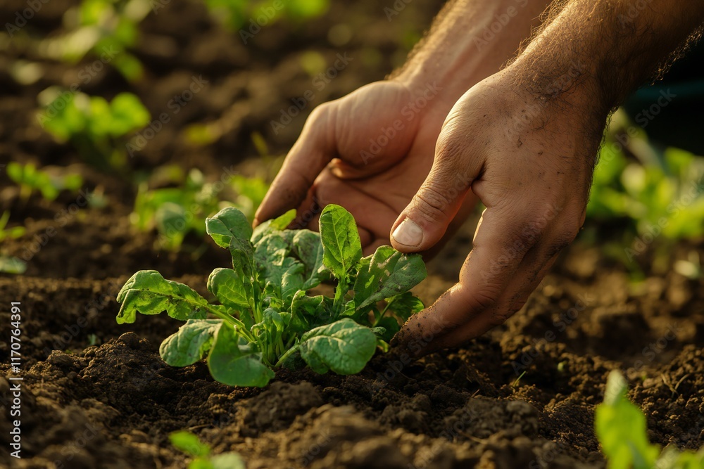 Hands, sustainable and man with radish on farm for agriculture, nutrition or produce business. Organic, outdoor and closeup of male person with fresh vegetables for food production in countryside Hands, sustainable and man with radish on farm for agriculture, nutrition or produce business. Organic, outdoor and closeup of male person with fresh vegetables for food production in countryside