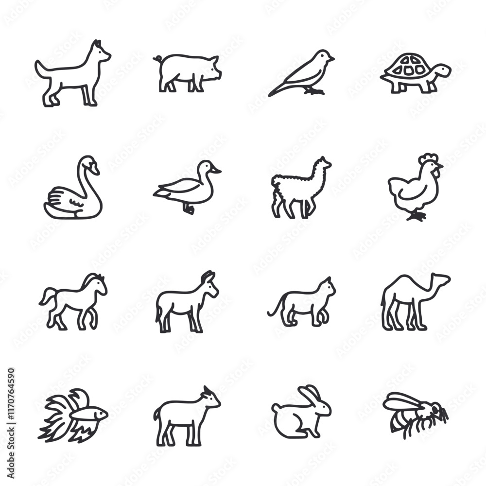 A collection of animal icons in black and white A collection of animal icons in black and white