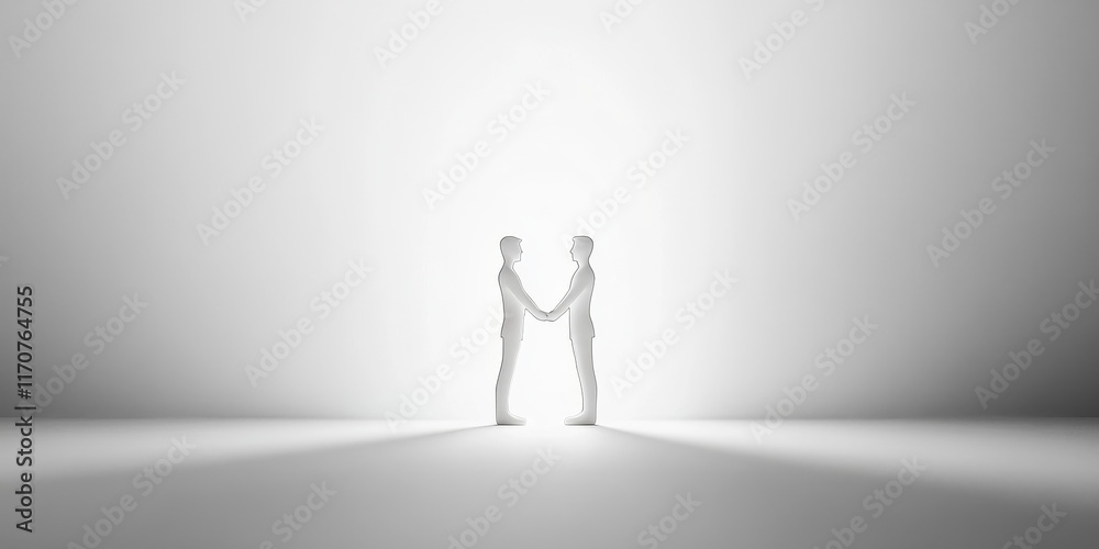 Obraz premium Two people shaking hands in a white room