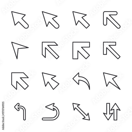 A set of arrows in various orientations and sizes