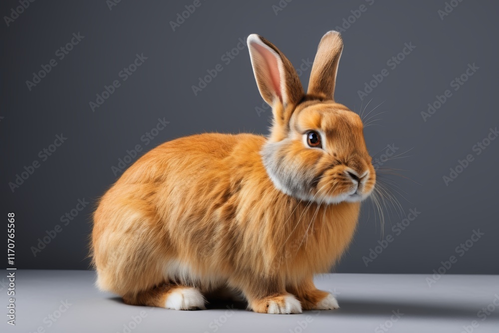 Obraz premium arafly looking rabbit with long ears sitting on a gray surface