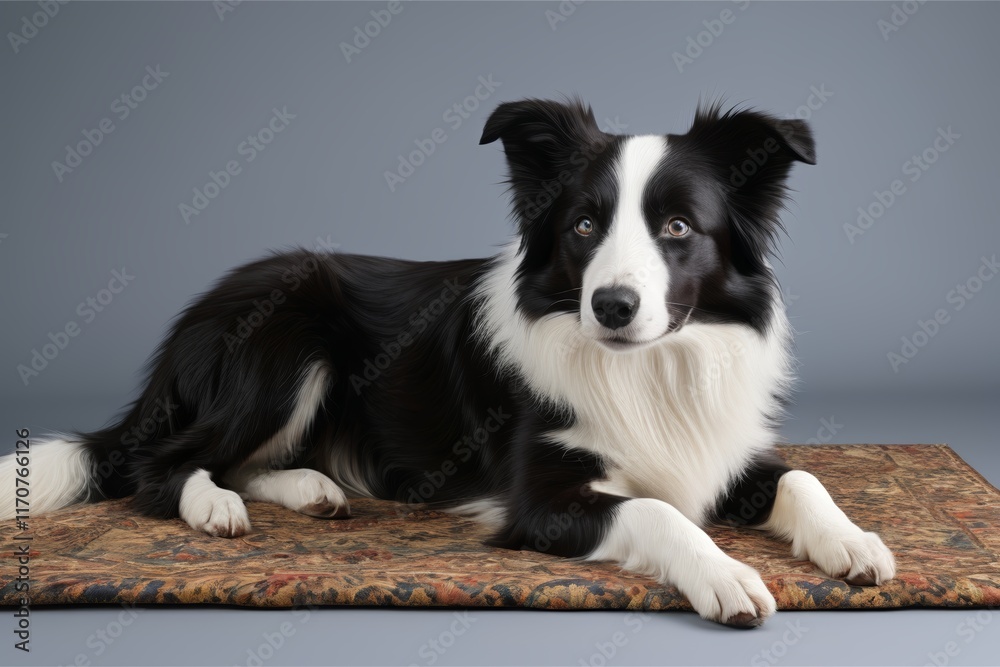 Fototapeta premium arafed dog laying on a rug on a gray background