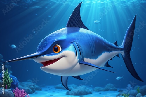 cartoon shark with big teeth and big teeth in the ocean photo