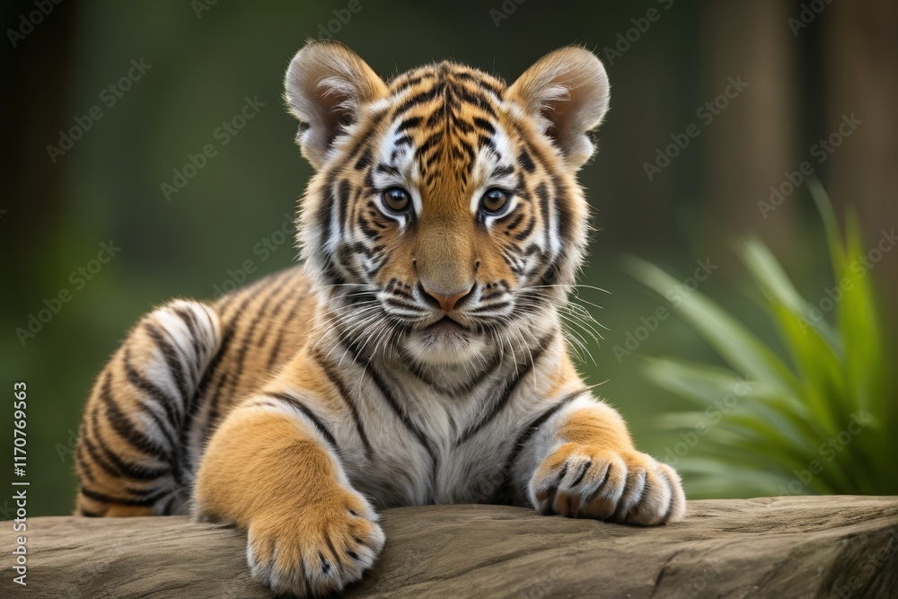 Obraz premium there is a tiger cub that is laying down on a log