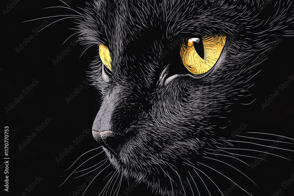 Close up of a black cats eyes illustration. Close up of a black cats eyes illustration.