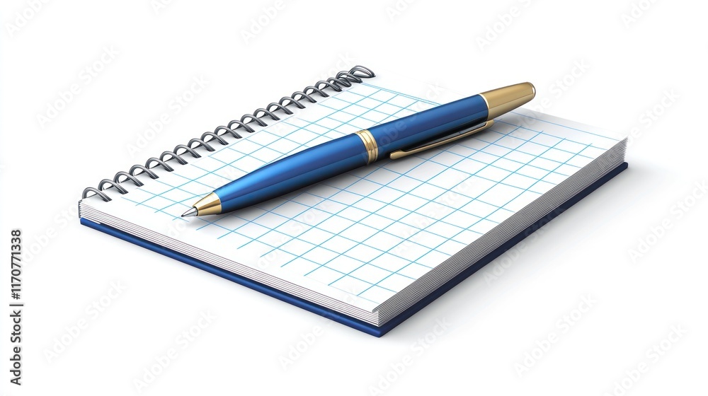Blue pen on a spiral-bound notepad with grid paper. Blue pen on a spiral-bound notepad with grid paper.