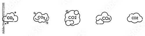 Cloud co2 symbol with down arrow vector outline icon set. Reduce carbon dioxide sign concept illustration. Vector Illustration. EPS 10