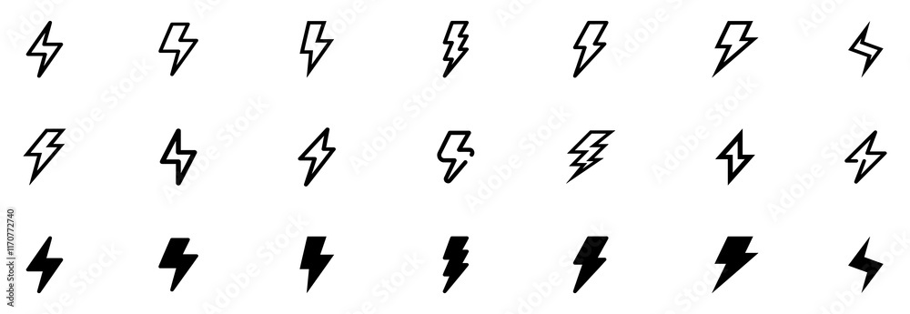 Lightning icon. Lightning set. Electric icon vector. Power icon. energy sign. Vector Illustration. EPS 10 Lightning icon. Lightning set. Electric icon vector. Power icon. energy sign. Vector Illustration. EPS 10