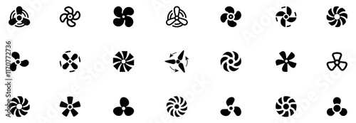 Fan icon set. Propeller icon set. Fan cooler icons. Vector illustration. EPS 10