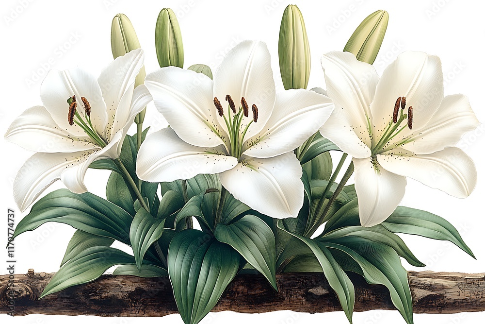 Fototapeta premium Elegant White Lilies on White Background