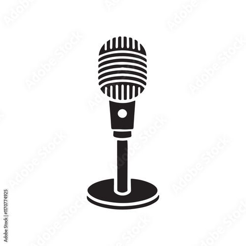 Simple black and white microphone vector icon , white background.eps