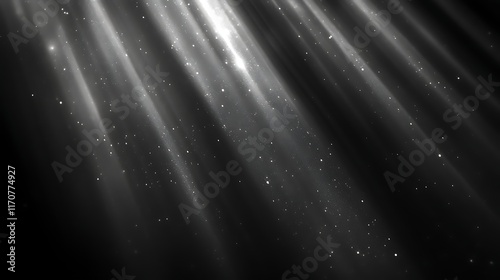 Diagonal light rays with sparkles on black background.