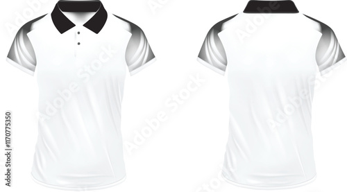 Men's t-shirt in different views with realistic style  and geometric retro traceries on shirts isolated Related tags