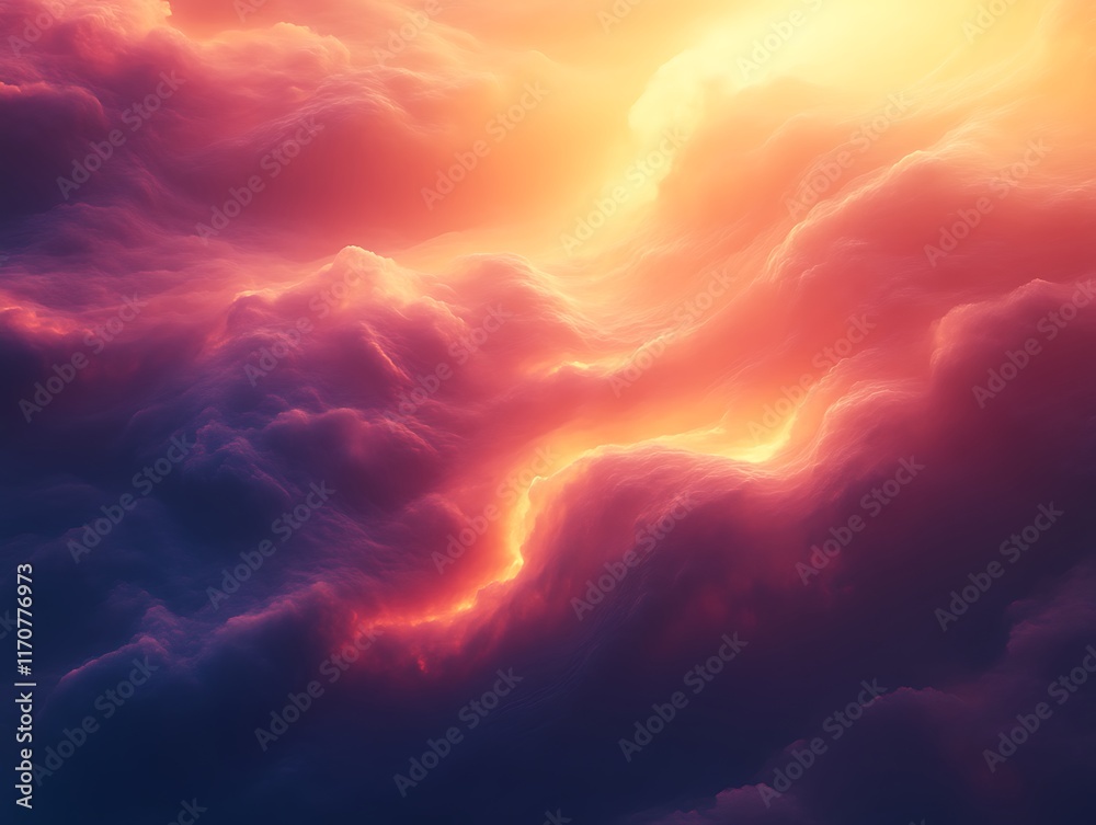 Fototapeta premium Fiery sunset cloudscape with vibrant colors and dramatic lighting.