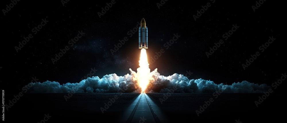 Fototapeta premium Rocket launch into the cosmos.
