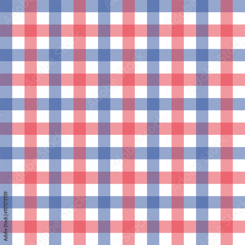 Gingham seamless pattern.Checkered tartan plaid repeat pattern in blue red white.Geometric vector illustration background wallpaper for fabric and prints.