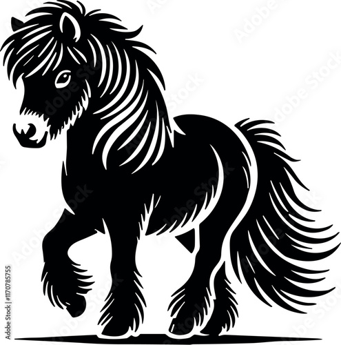 Fotografia Shetland Pony vector black silhouette cricut design for T-shirt