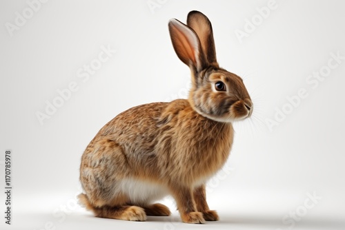 there is a white rabbit with long ears sitting on a green surface