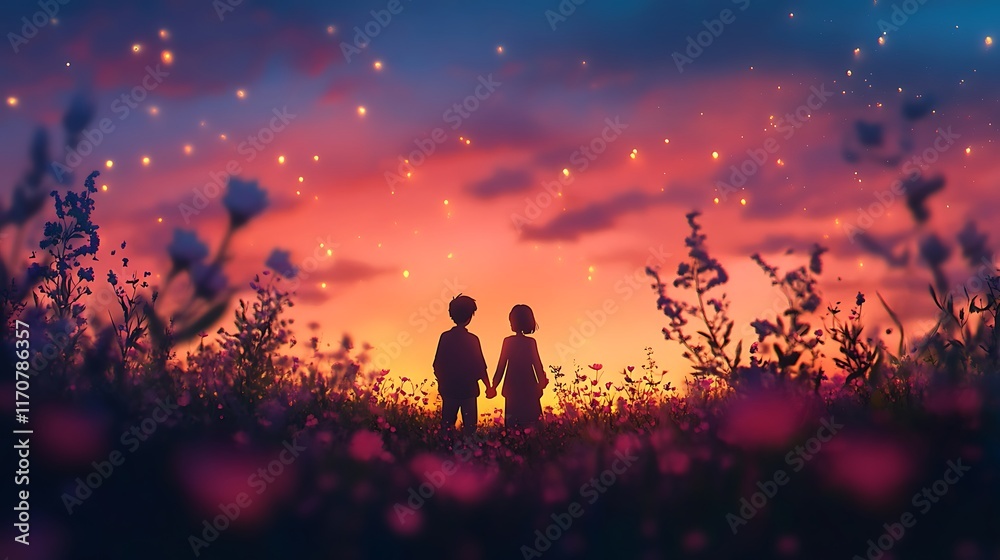 anime couple sharing sweet moment in flower field anime couple sharing sweet moment in flower field
