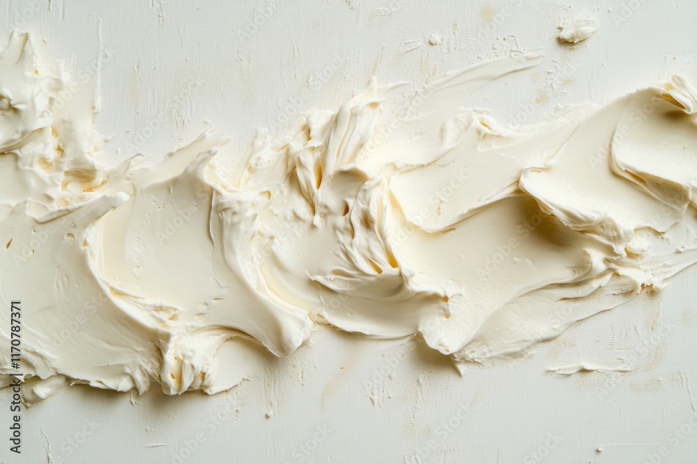 Creamy texture of spread, showcasing a smooth and rich appearance on a white surface. Creamy texture of spread, showcasing a smooth and rich appearance on a white surface.