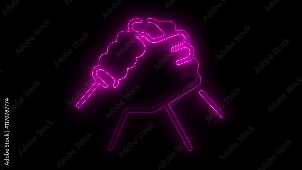 glowing neon handshake icon animation on black background in pink color . 4k motion animation. glowing neon handshake icon animation on black background in pink color . 4k motion animation.