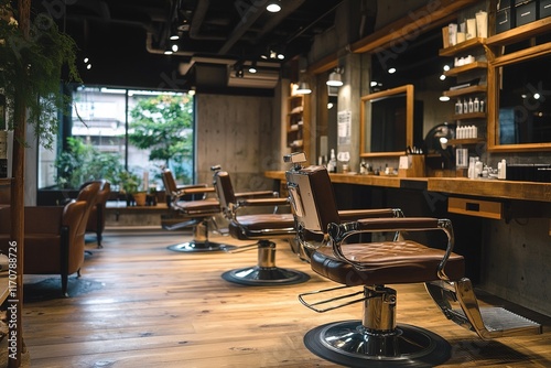 Chairs in a barber shop, interior space