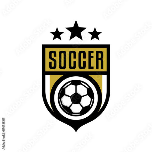 football logo badge with a soccer ball illustration. sport team logo vector template.