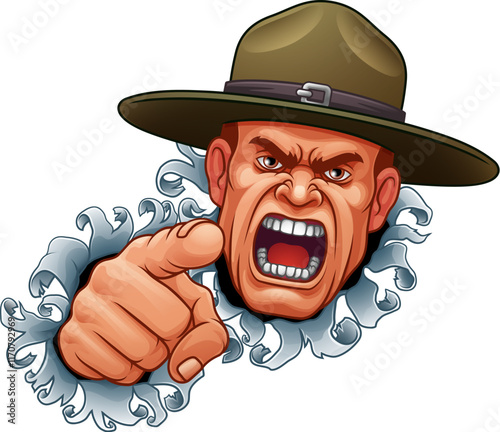 An angry drill instructor or sergeant bootcamp army soldier cartoon character