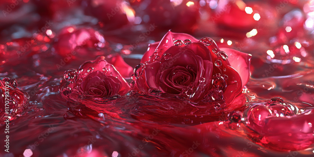 Roses floating in water, vibrant petals and gentle ripples. Roses floating in water, vibrant petals and gentle ripples.