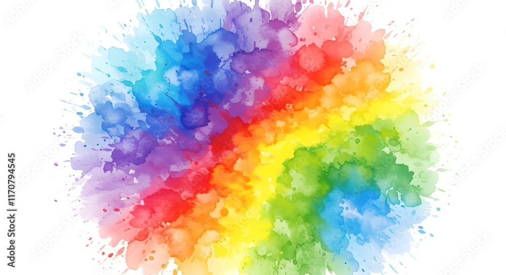 Obraz premium A watercolor splash pattern in vibrant rainbow colors
