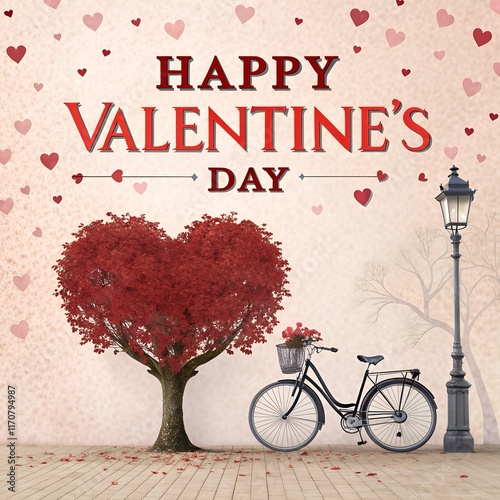 Valentine's Day Vintage Bicycle Silhouette Vector Illustration photo