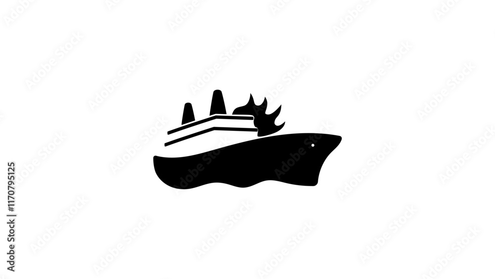 fire on ship, black isolated silhouette fire on ship, black isolated silhouette