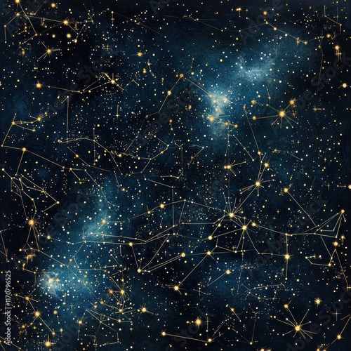 Wallpaper Mural Celestial Night Sky Golden Constellations and Sparkling Stars Watercolor Texture Background Torontodigital.ca