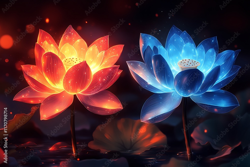 Enchanting Glowing Lotus in Mystic Pond Enchanting Glowing Lotus in Mystic Pond