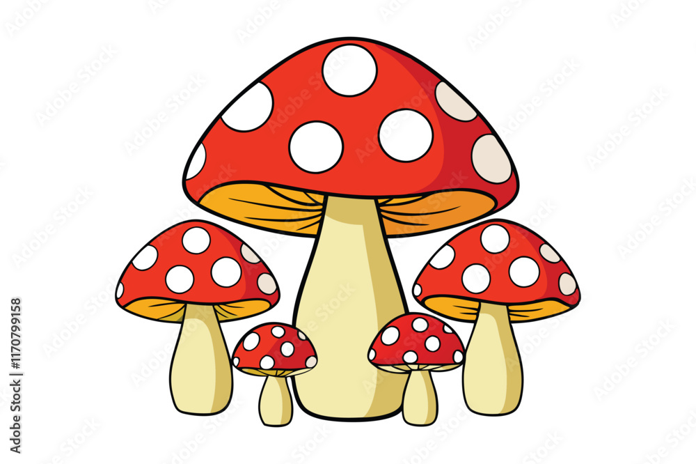 Red Fly Agaric Mushroom Illustration with Autumn Forest Elements Red Fly Agaric Mushroom Illustration with Autumn Forest Elements