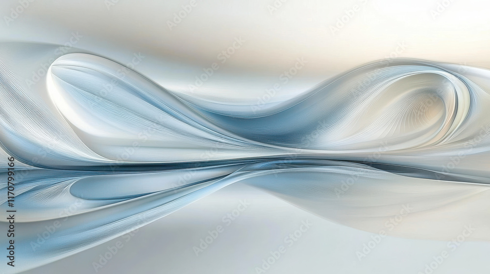 Fototapeta premium An abstract digital painting in a February theme, gentle cool blues and frosted whites blending into shimmering silvers, dynamic sweeping strokes with a sense of winter's elegance and purity