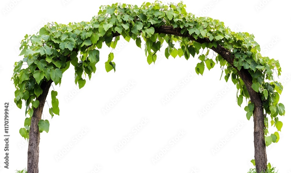 Fototapeta premium Lush green vine archway isolated on white.