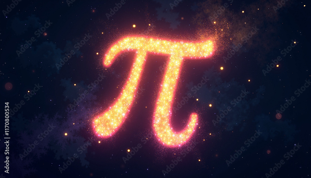 Glowing pi symbol in sparkles against dark background Glowing pi symbol in sparkles against dark background