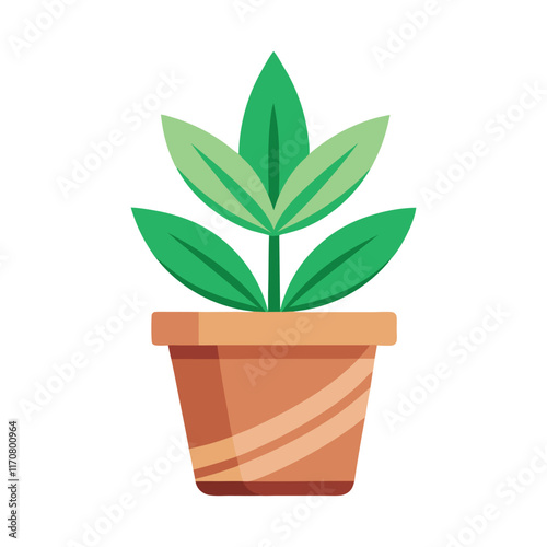 A small plant in a pot with lush green leaves, symbolizing growth and nature, perfect for home decoration and gardening