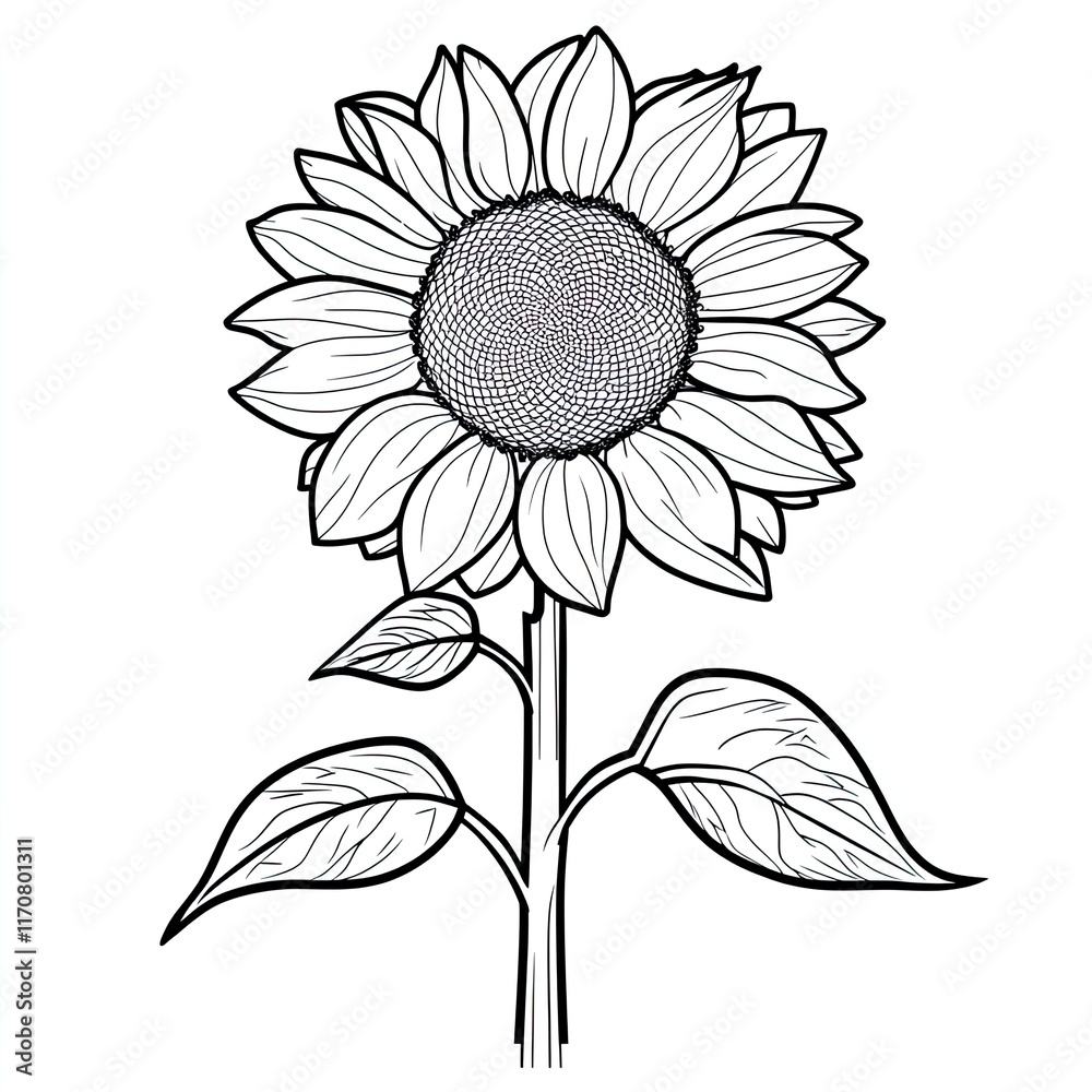 Fototapeta premium Simple Sunflower Coloring Page for Kids: Big Petals, Easy Illustration, Preschool Activity, Fun Printable, Childrens Drawing