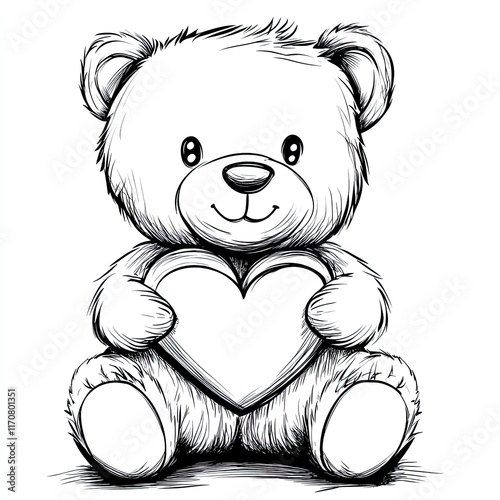 Simple Coloring Page: Adorable Teddy Bear Holding a Heart for Kids